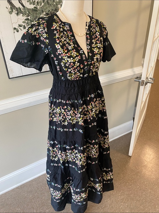 Anthropologie Dresses & Skirts - Anthropologie Black Floral Maxi Dress with V-Neck